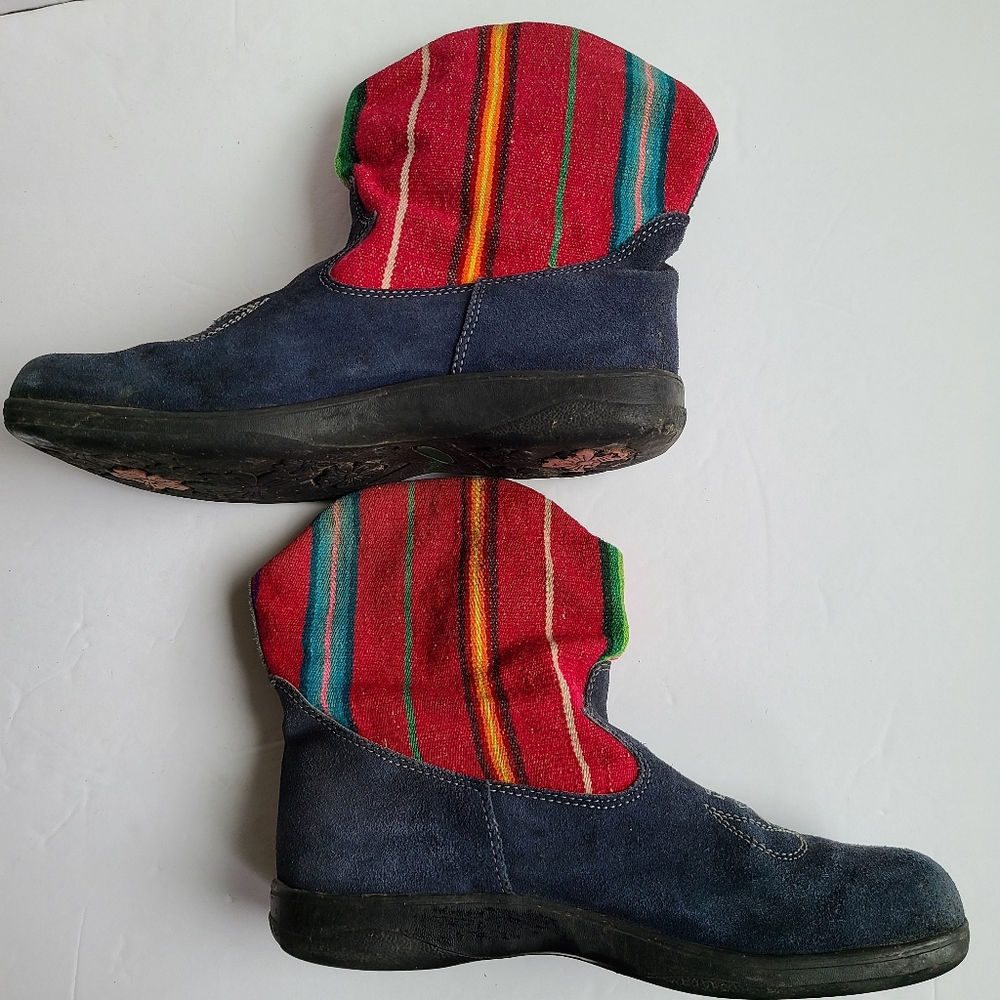 Chaski Native Shoes 8 blue pink native patterns ankle boots rare cute - Picture 2 of 7